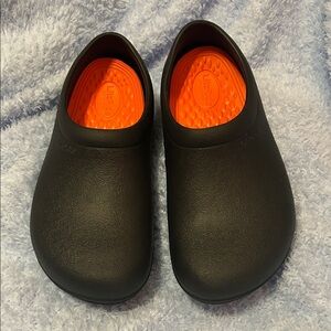 CROCS Black and Orange Slippers/Clogs